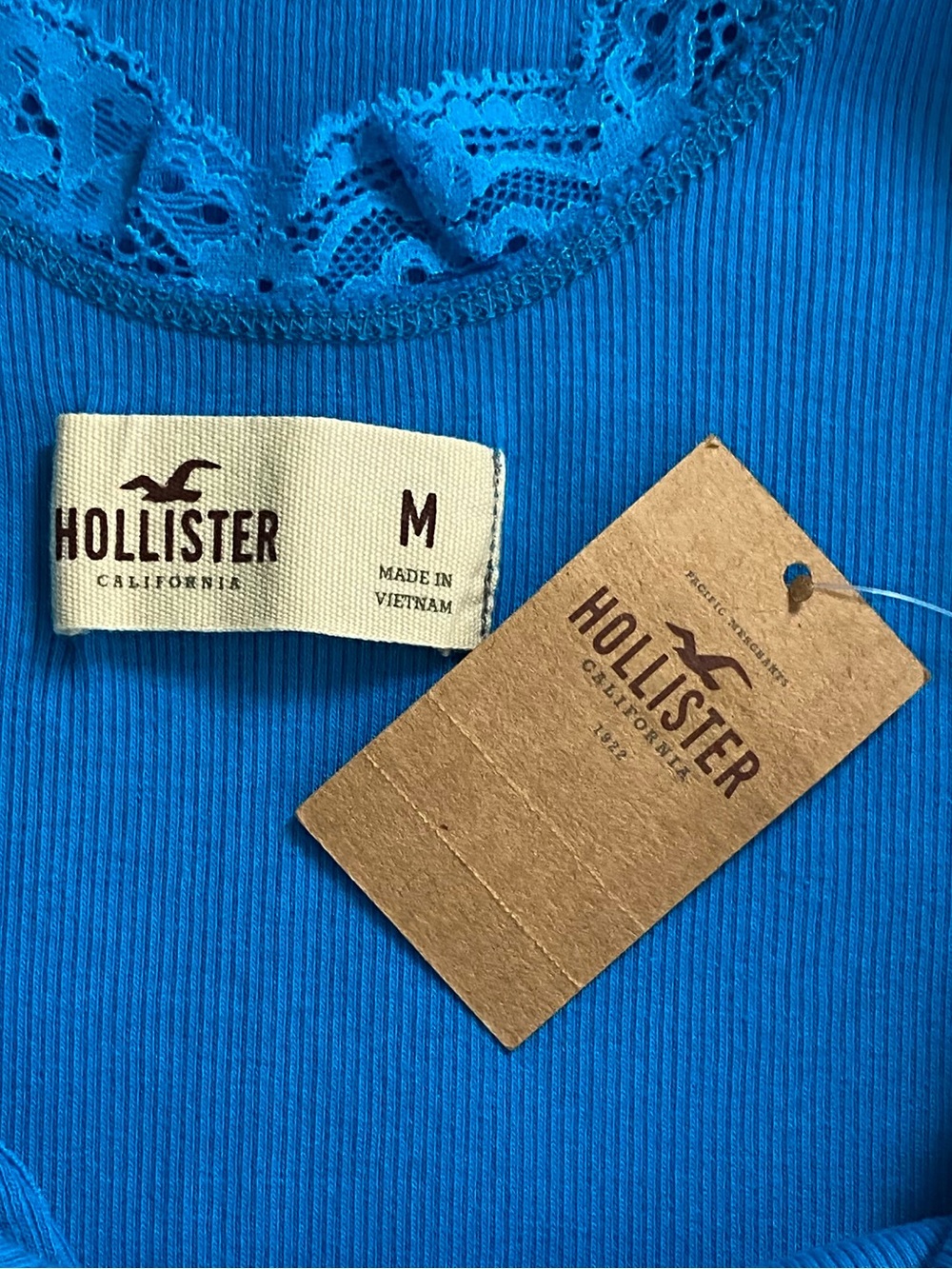 Hollister Lace Embroidered Ribbed Camisole/Tank Top | Aqua Blue - Picture 11 of 14